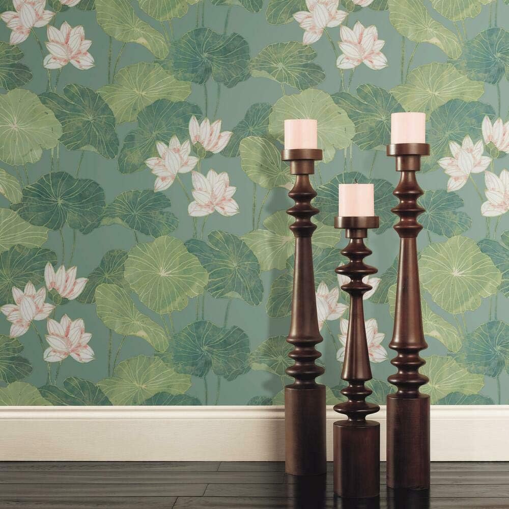 RoomMates RMK11436WP Blue Green Lily Pad Peel and Stick Wallpaper, Roll, Blue/Green