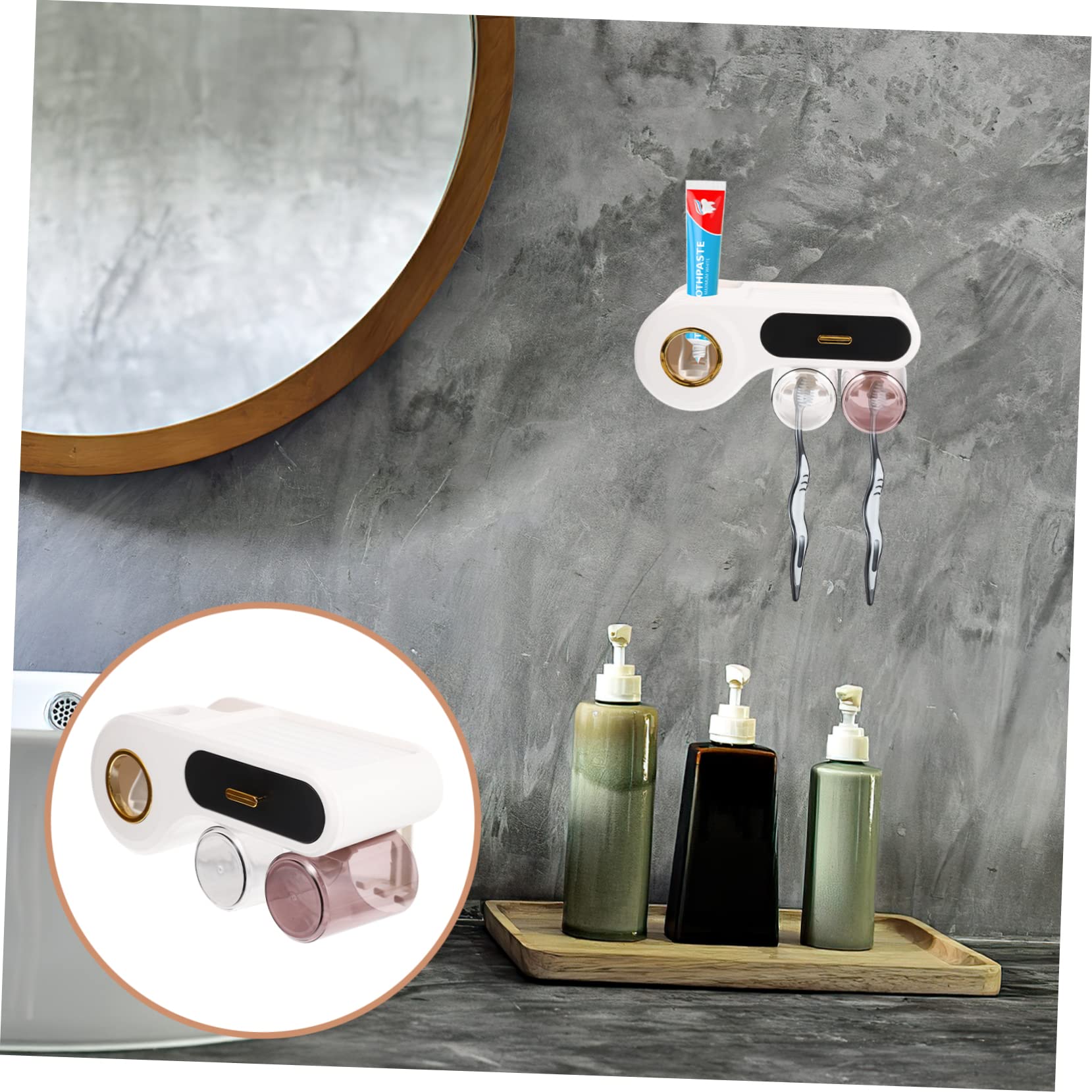 Set de Vasos y Cepillos de Dientes de Pared sin Taladro Negro | Plástico, Almacenamiento Compacto, Diseño Simple, Apto para Cepillos y Maquillaje