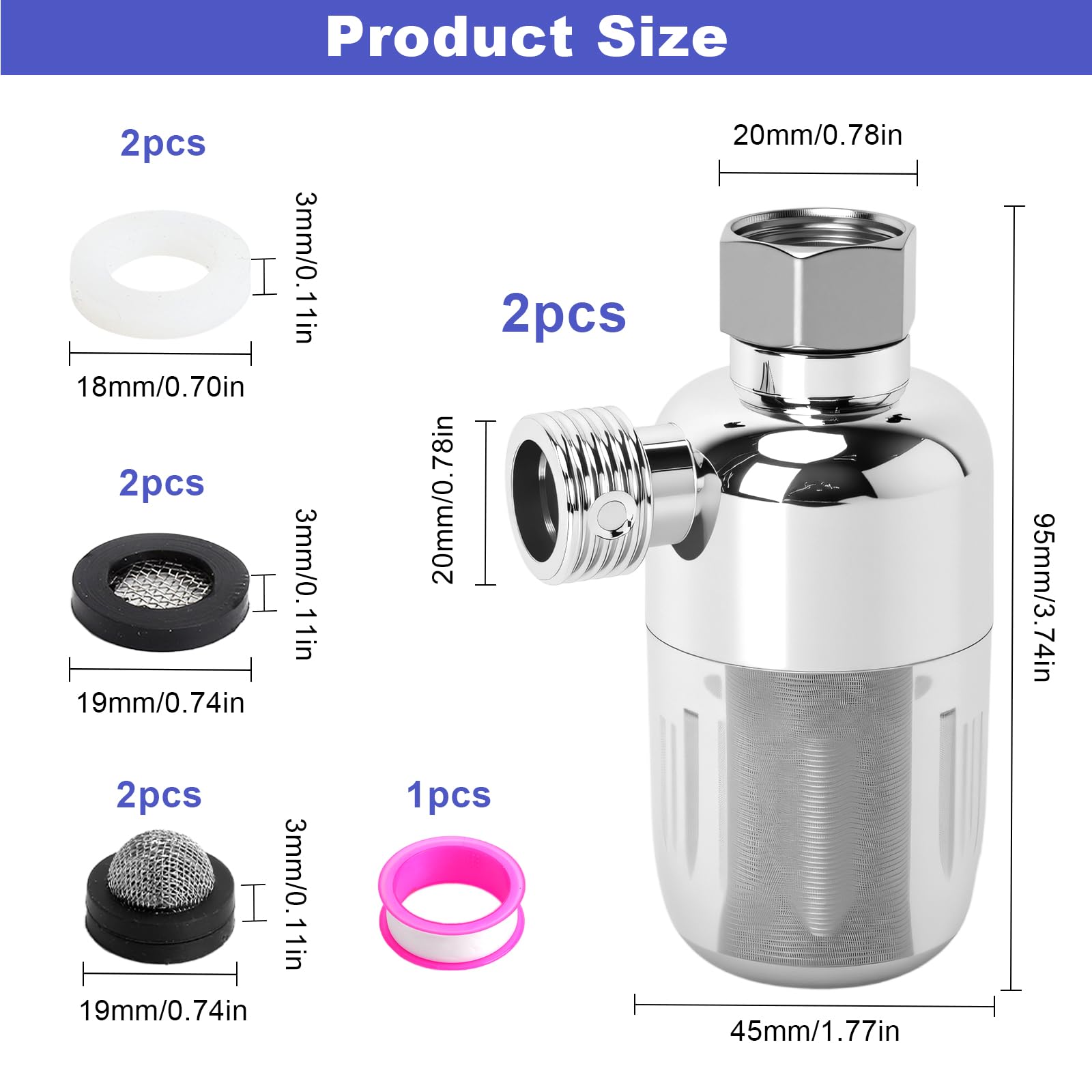 2 sztuki filtrów do wody, filtr wstępny do systemu wodnego z taśmą uszczelniającą i elementem filtrującym ze stali nierdzewnej 40μm do podgrzewaczy wody, toalety, pralki, kranu