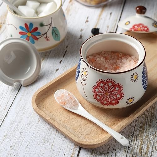 Miniatura 8 de Azucareros de porcelana Juego de 2 azucareros de cerámica con tapa y cuchara, tarro de almacenamiento de azúcar, recipiente dispensador de azúcar