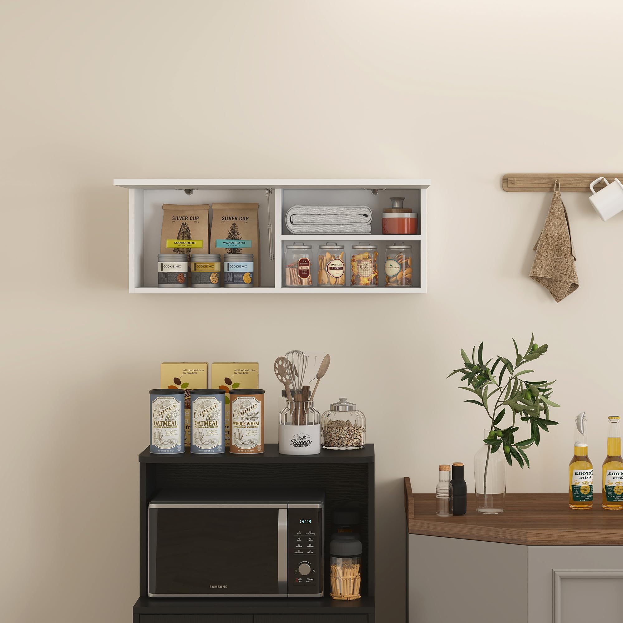 HOMCOM Armoire Murale de Salle de Bain, Meuble de Rangement Suspendu pour Salle de Bains avec Porte battante à charnières et Trois Compartiments, Meuble WC Suspendu, 80 x 25 x 30 cm, Blanc