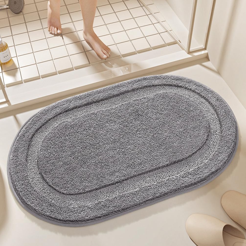 NIOKIT Luxury Bath Mats for Bathroom Floor,Extra Soft Oval Bath Rugs Water Absorbent Non Slip Indoor Entryway Door Mat Quick Dry Washable Plush Bathroom Runner Rug for Tub,Shower 20" x 32",Grey Gray