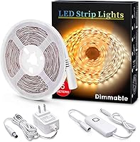 MYPLUS 16.4ft Dimmable Under Cabinet LED Strip Lights Kit, Warm White 3000K 1050LM for Kitchen Cabinets, Bedroom, Shelves - Easy Install