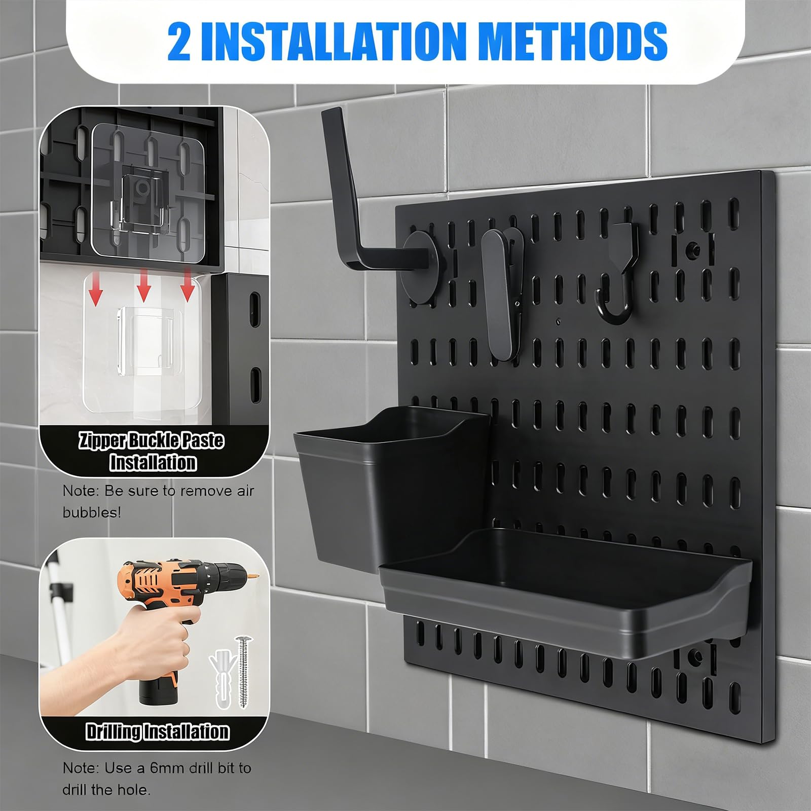 Pegboard Stecktafel Set mit 18 Zubehör, Wand Organizer Schwarz | 4 Stecktafeln 30x30 cm, flexibel kombinierbar, für Büro, Gaming Setup und Schreibtisch Organisation