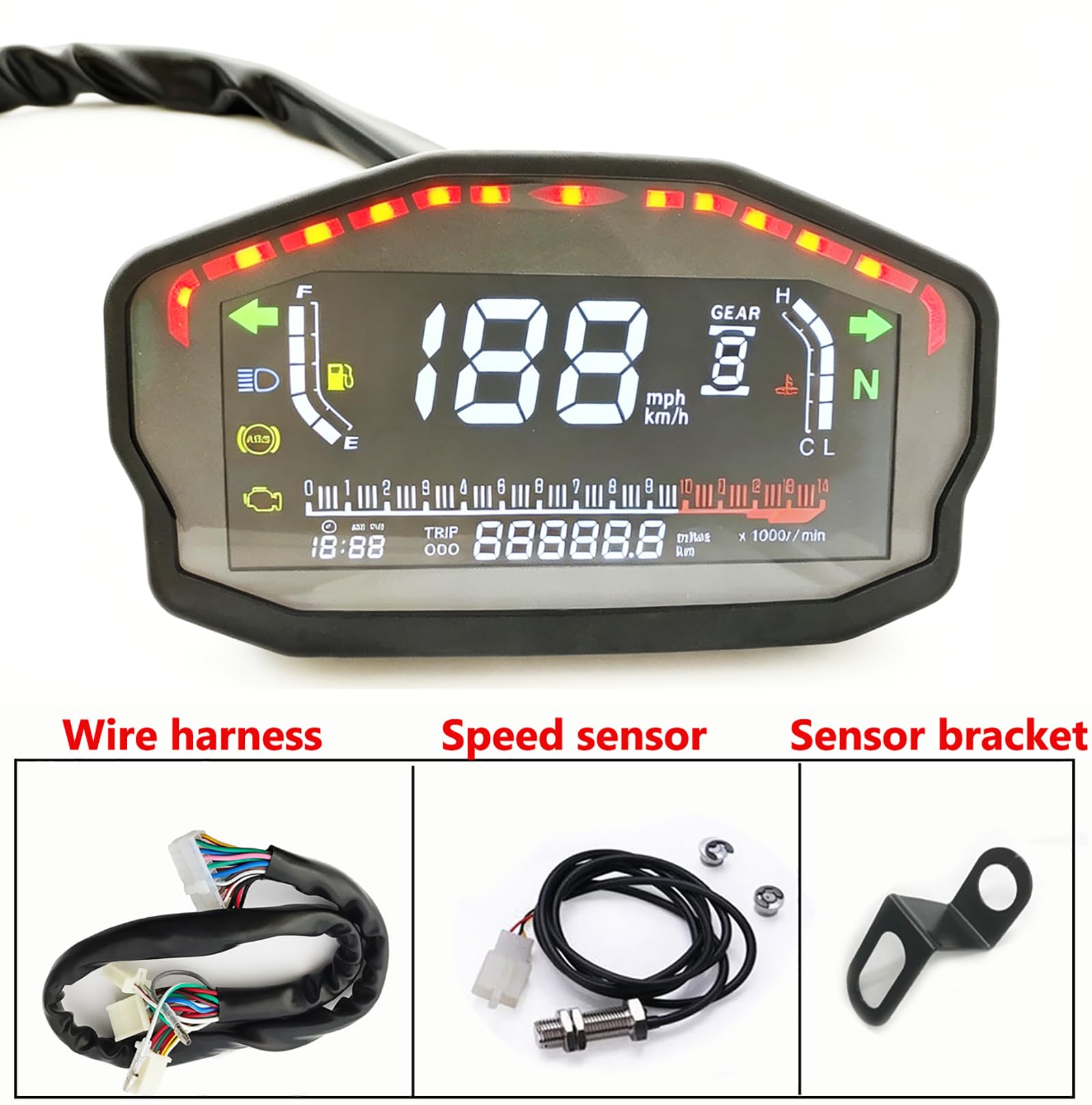 SAMDO Universale Moto Tachimetro Contachilometri Tachimetro 14000 RPM 199 Kph Mph Moto Refit Indicatore di Temperatura Acqua VA Realcolor