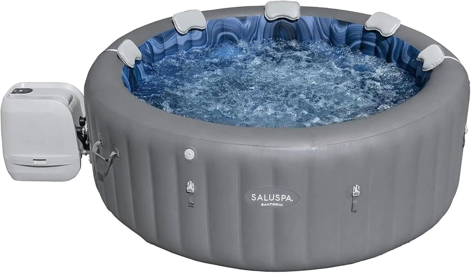 Bestway SaluSpa Santorini HydroJet 5 to 7 Inflatable Round Portable Outdoor Spa with 180 Soothing Jets and Cover, Gray