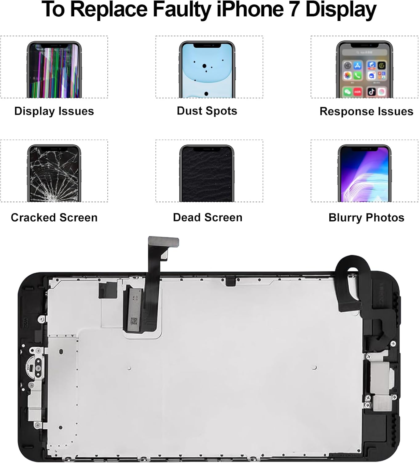 for iPhone 7 Screen Replacement with Earpiece Speaker Proximity Sensor Front Camera Home Button LCD Display 3D Touch Digitizer Repair Kit A1660 A1778 A1779 4.7 inch