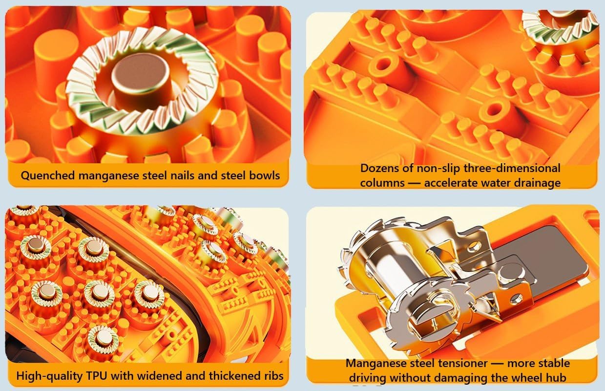 Snow Tire Chains for Mitsubishi Off-Road Outlander 2026, 8 Steel Nails Per Strip, with Tool, Universal for 165-245MM Tires, Portable Reusable Universal Emergency Tire Traction Chain