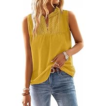 Falechay Womens Summer Tops V Neck Blouses for Women Boho Clothing Dressy Casual Flowy Lace Sleeveless Shirts Tanktops