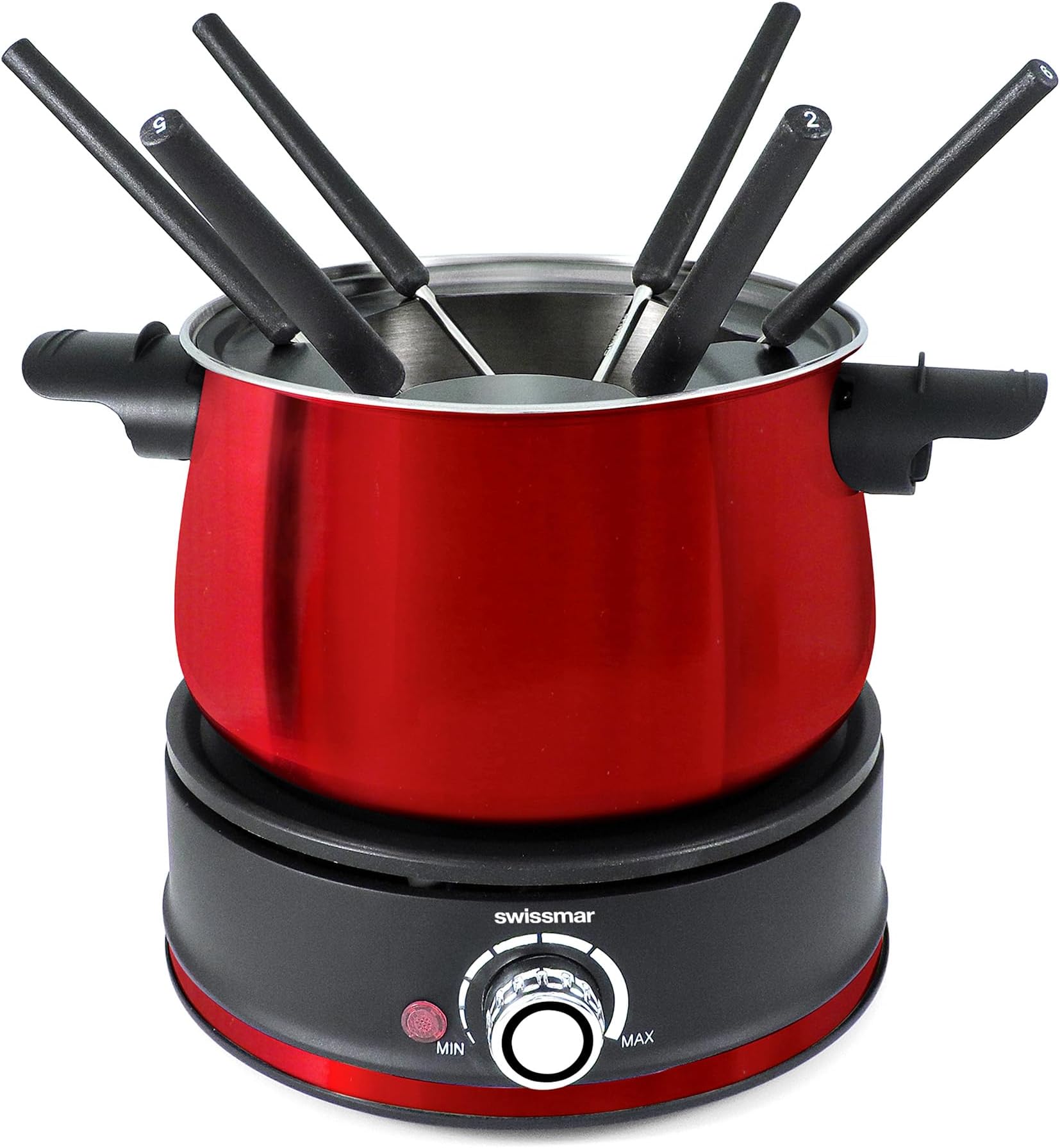 Arolla 10 Pieces Stainless Steel Electric Fondue Set - Perfect Fondue Pot Electric Set for Cheese, Chocolate, Oil, Broth & More - Gift Ideas for Wedding, House Warming, Red, 2.1 Qt / 2L