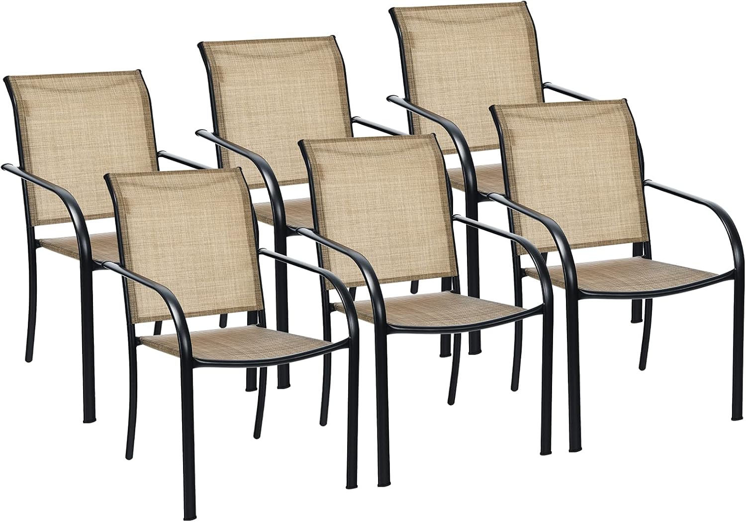 Giantex Set of 6 Patio Chairs, Outdoor Lawn Chairs with Breathable Fabric, Stackable