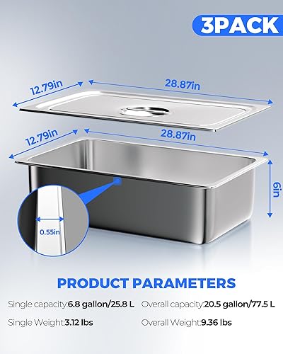 Miniatura 54 de WantJoin Sartenes de mesa de vapor para hotel, tamaño medio de 2.5 pulgadas de profundidad, paquete de 6, juego de bandejas de metal de acero 2.5