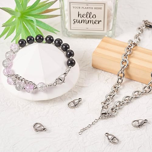 Vista 17 de Pandahall - 100 cierres de pinza de langosta de acero inoxidable, joyería de oro real de 24 quilates, cierre de langosta de 2 colores, cierre