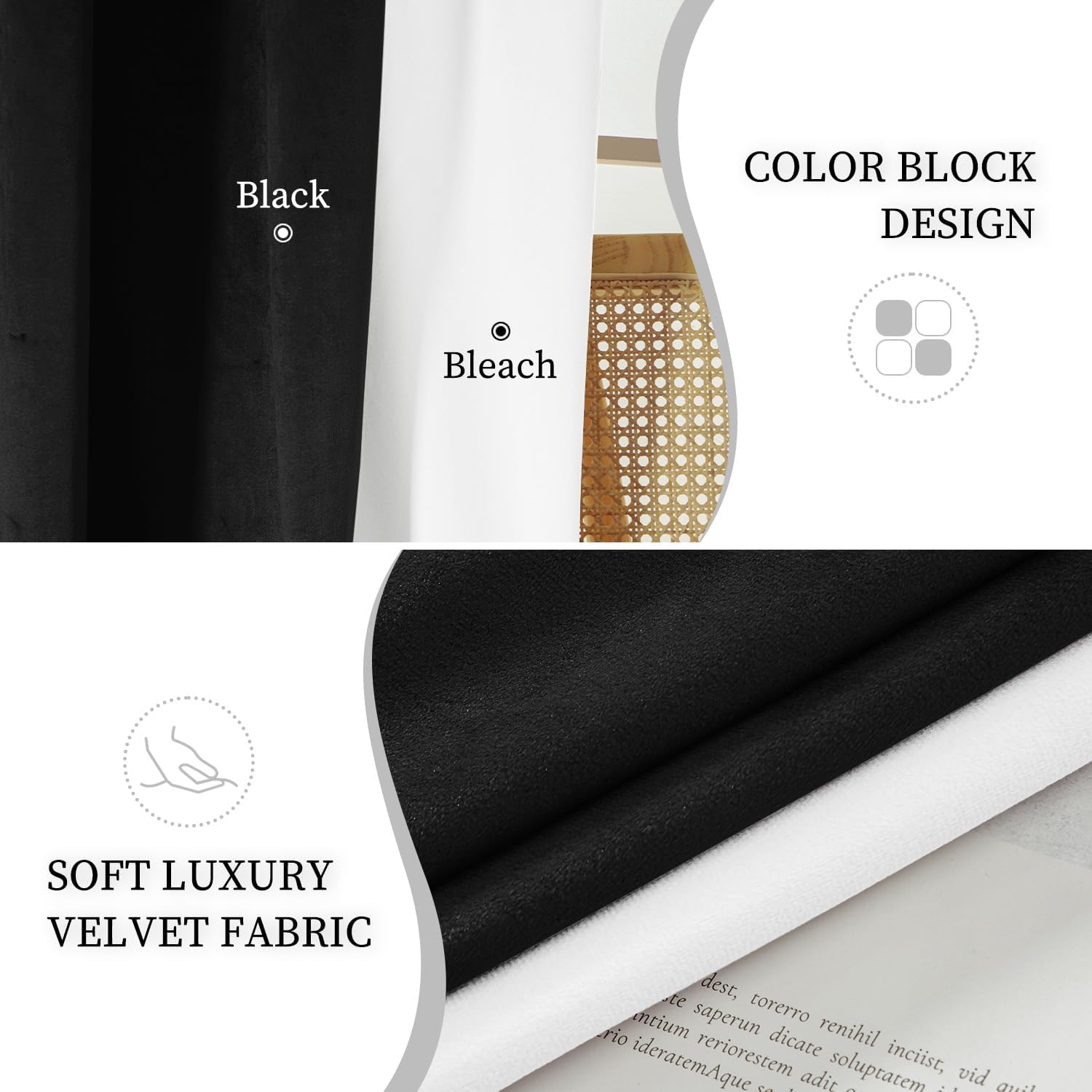 VANASEE Velvet Curtains for Bedroom Black Bleach 5296 inch Soft Blackout Thermal Insulated Curtains Window Treatment for Bedroom
