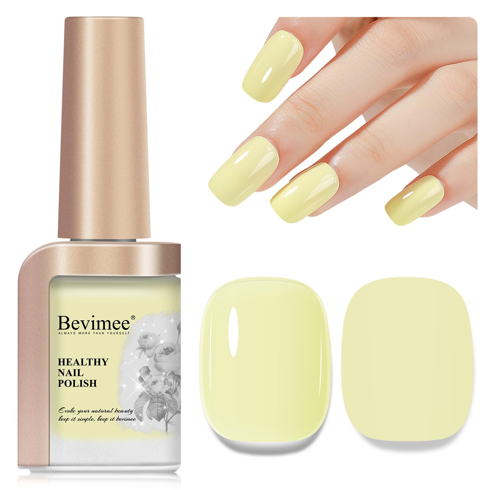 Bevimee Yellow Nail Polish Quick Dry Pastel Nail Lacquer Sheer Color, Light Yellow Regular Fast Dry Fingernail Polish Bulk Non Gel Long-Lasting DIY