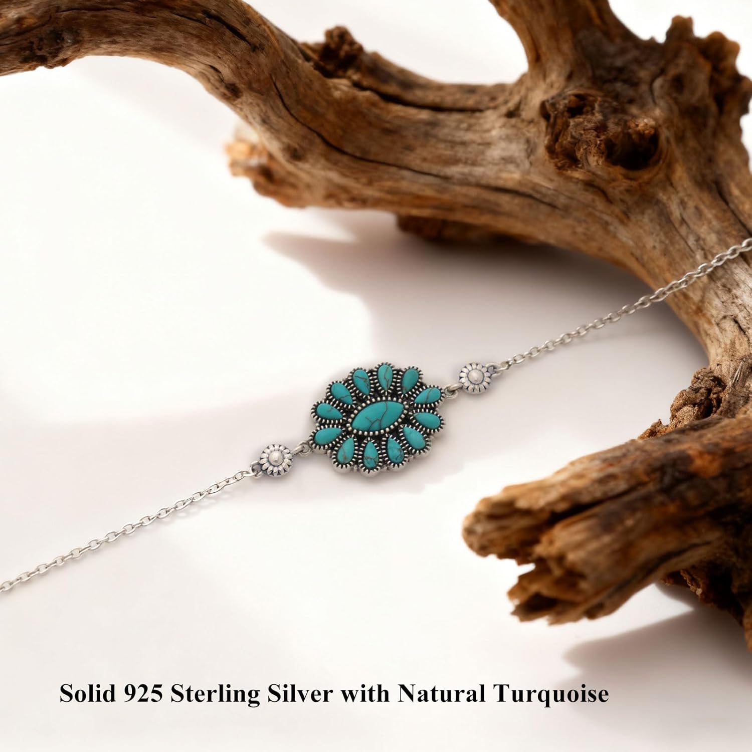 Native American Genuine Turquoise Squash Blossom Bracelet for Women 925 Sterling Silver Boho Turquoise Adjustable Bracelets for Her Wife Mom - Image 2