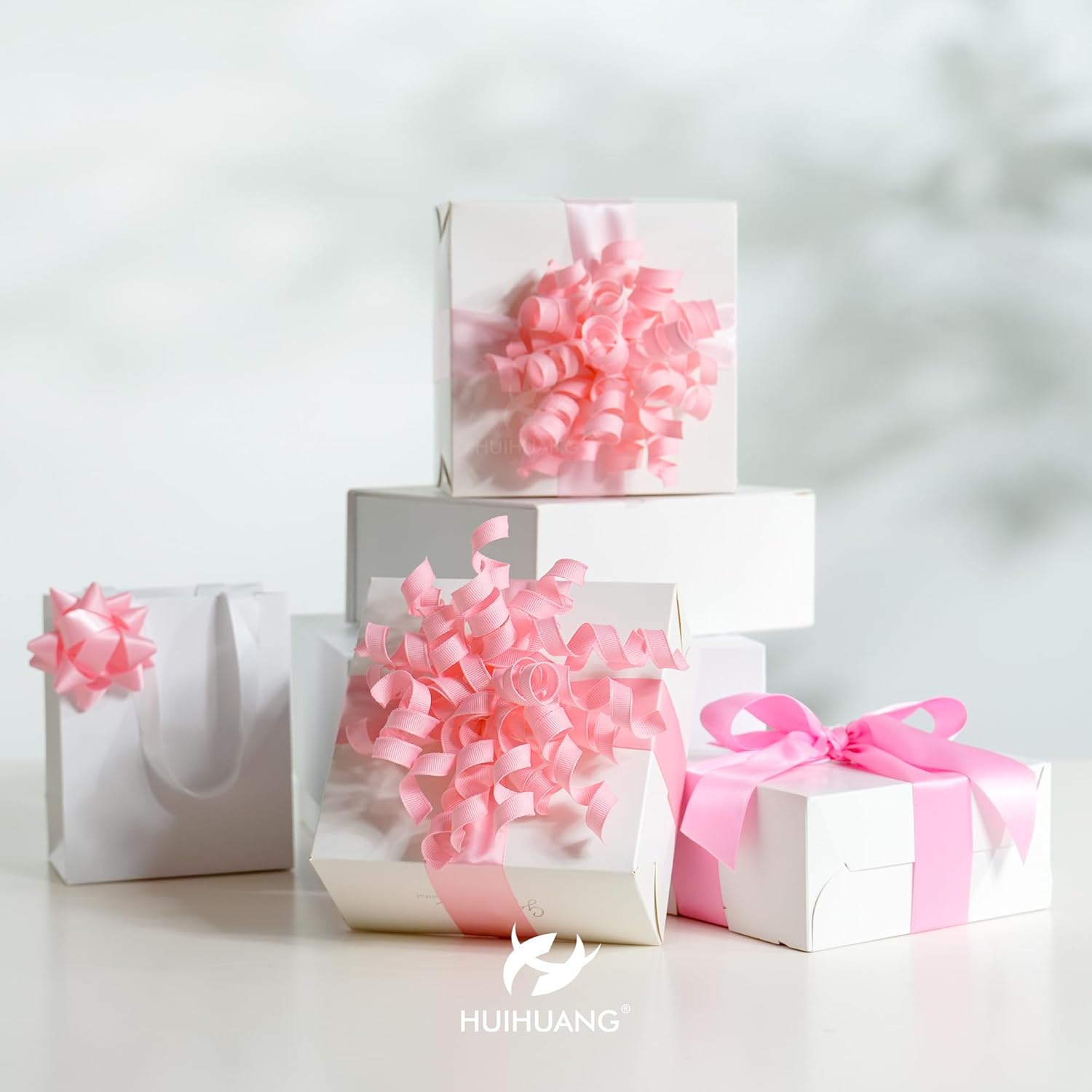 HUIHUANG Pink Bows for Gift Wrapping, Pink Curly Ribbon Bows Self Adhesive Burst Gift Bow for Presents, Wine Bottle, Treat Bags, Wrap Accessories, Bridal Shower Wedding Party Favor - 6 Counts - Image 3