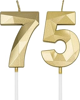 75th & 57th Birthday Candles for Cake, Gold Number 75 57 3D Diamond Shaped Candle Birthday Decorations Party Supplies for Women or Men