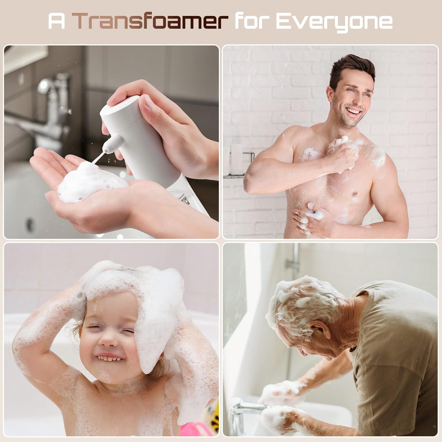 Airversa Electric Foaming Shampoo Dispenser Foam Sprayer 1100mAh IPX8 Shampoo Foamer for Woman Men Baby Kid Dog Cat ES1-White - Image 5