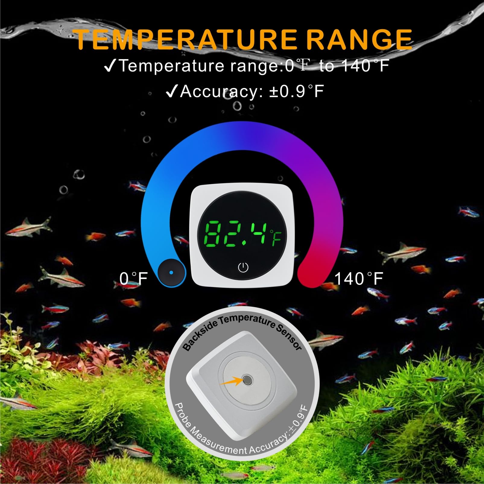 Aquarium Thermometer, Fish Tank Digital Thermometer Stick On, Genaue LED-Anzeige bis ±0.-12.8 °C Aquarium Temperaturanzeige mit Touch-Taste für Fische, Betta, Axolotl, Aquatic oder Schildkröte (1)