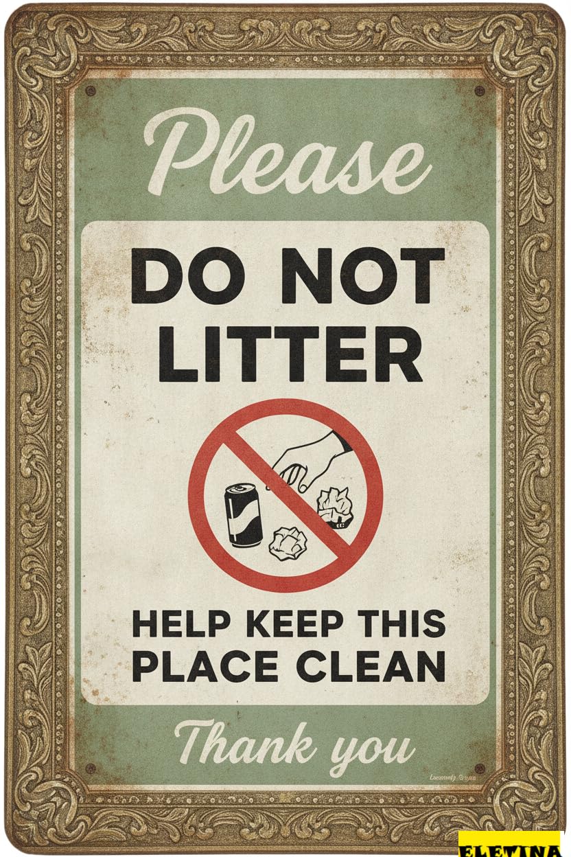 Tin Sign for Man Cave Aluminum, Please Do Not Litter Yard, Help Keep This Place Clean, 8x12in Private Property Decorative