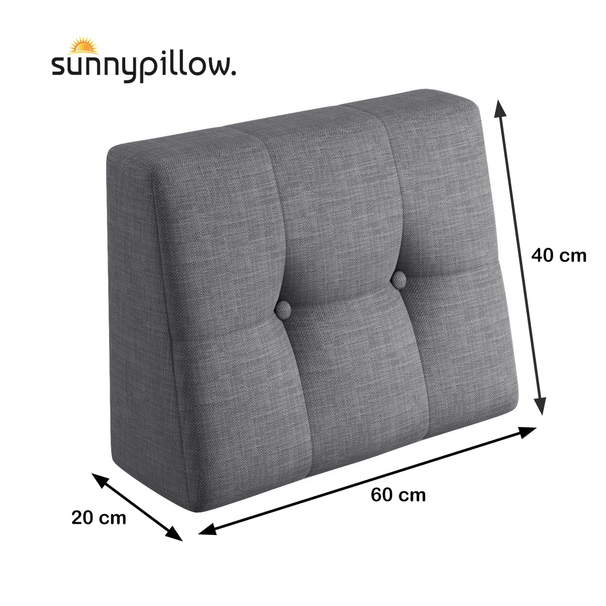 sunnypillow Coussin Dossier pour Palette Matelas Extérieur - Appui 60 x 40 x 20/10 cm - Confortable Coussins pour Canapé Jardin, Salon, Terrasse, Balcon - Gris