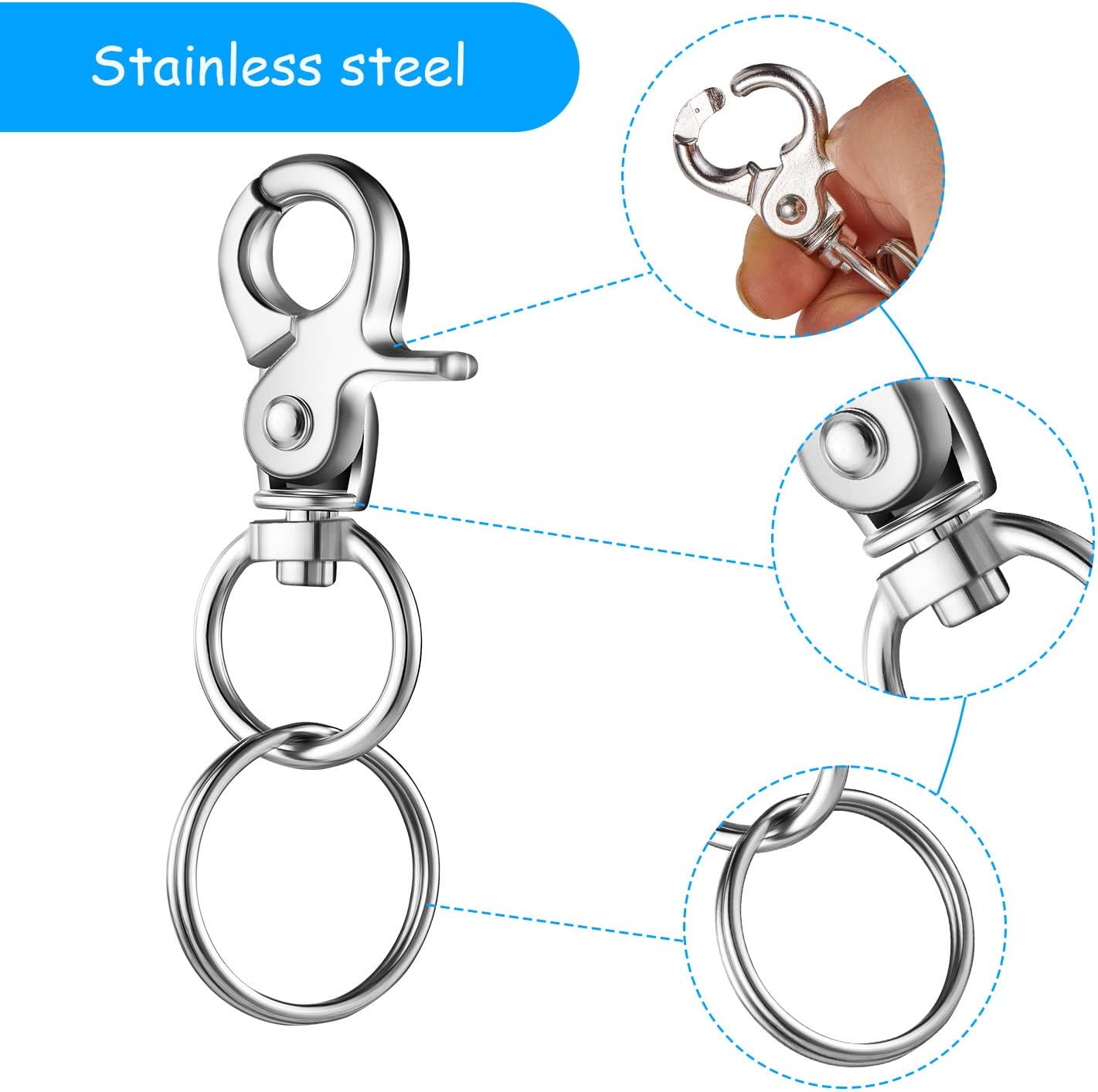Hotop 4 Pieces Dog Tag Clips Pet ID Tag Clips with 12 Pieces Replaceable 304 Stainless Rings for Pets Collars and Harnesses in 2 Sizes : Pet Supplies