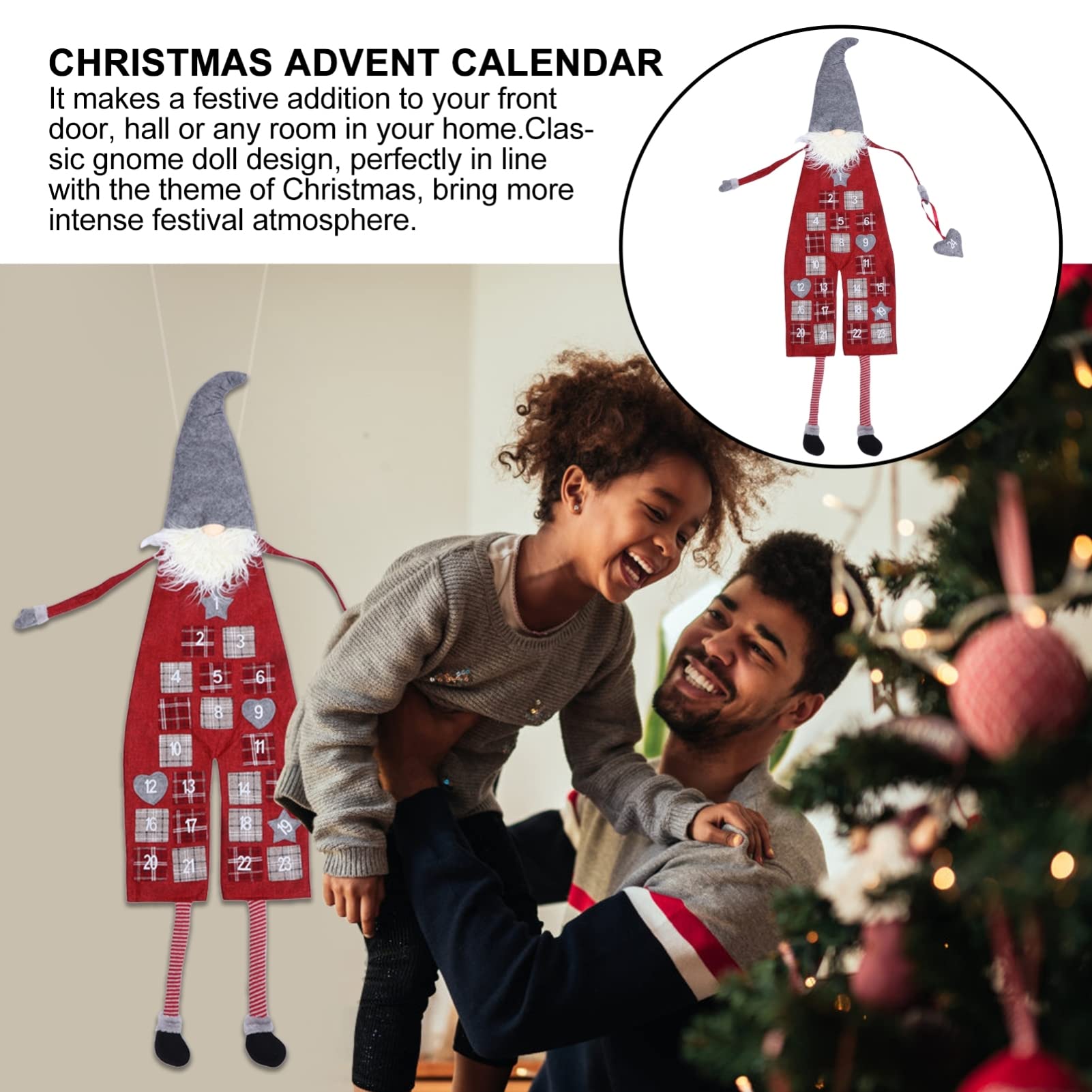 LABRIMP Calendario Avvento Folletti Natalizi in Lino Lana Artificiale, Decorazione Appesa Rosso per Festa di Natale e Conto alla Rovescia Festivo