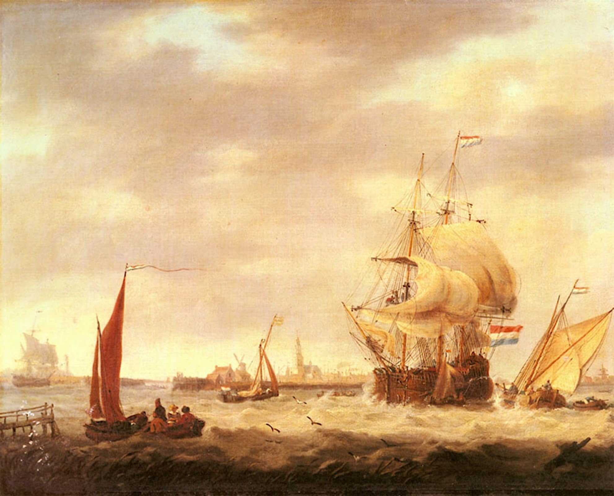 SERENDIPITP Retro Picture Poster Wall Art Pictures Painting Fishing Vessels off the Dutch by George Webster Wall Art Canvas Print for Wall Decor 60x90cm
