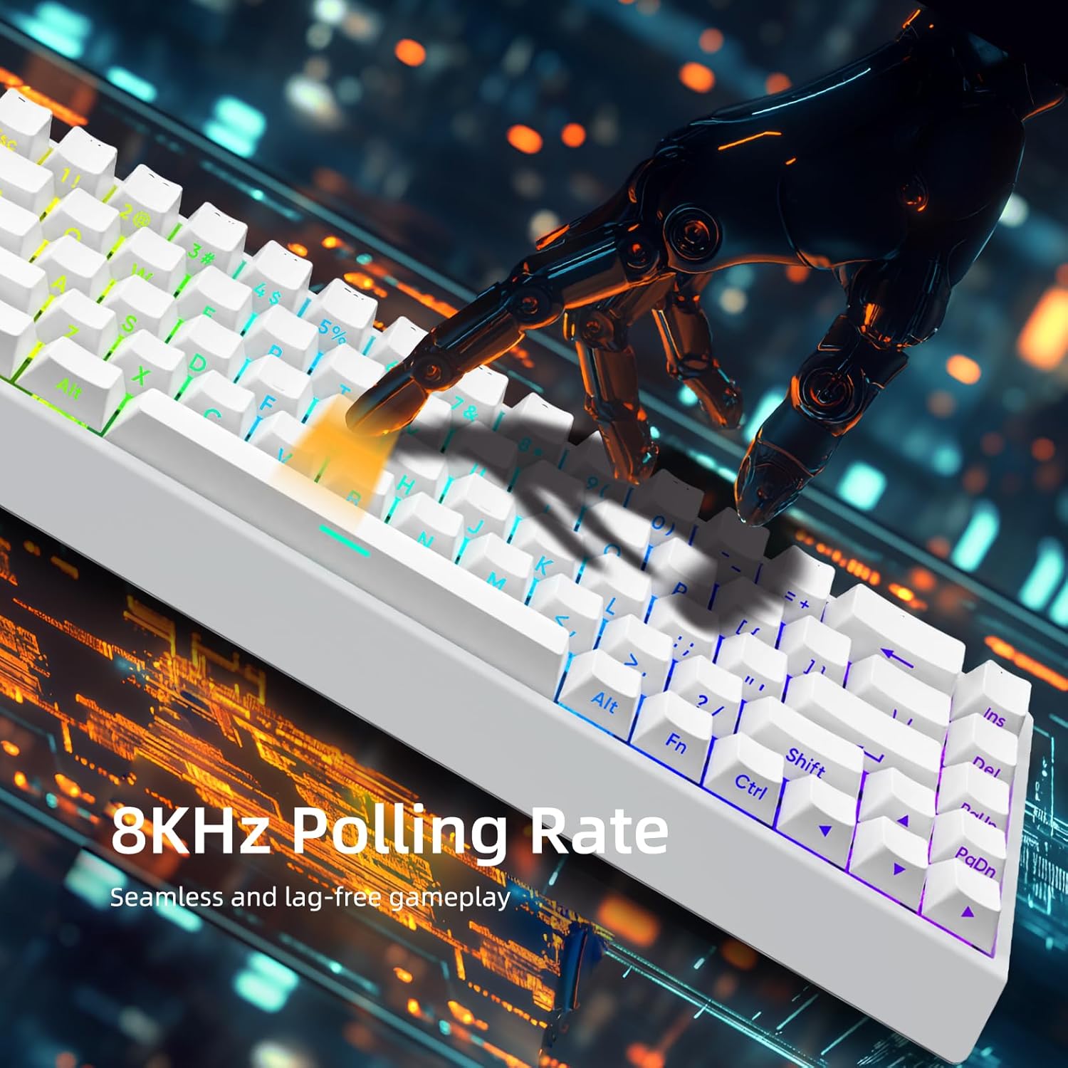 Mer68 LITE Wired 68 Keys, Magnetic Switch Mechanical Keyboard, 8KHZ Polling Rate/Latency As 0.125MS/64KHZ All Keys Scan Rate/ARGB, Hot Swappable Gaming Keyboard(White)