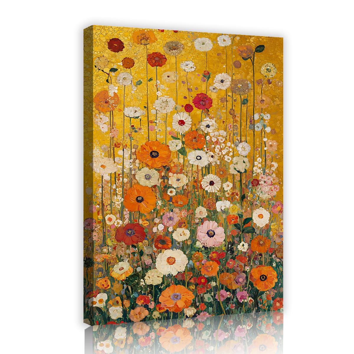 Via Vela Fbh02 Gustav Klimt Style Art Nouveau Yellow Flower Canvas Wall Art Gold Wildflower Poster Blooming Poppy Meadow Painting Aesthetic Pictures For Dining Room Kitchen Decor 80X120cm
