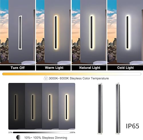 Miniatura 3 de Paquete de 2 luces de pared largas para exteriores, lámpara regulable lineal negra, lámpara LED de pared exterior, lámpara de pared impermeable Ip65