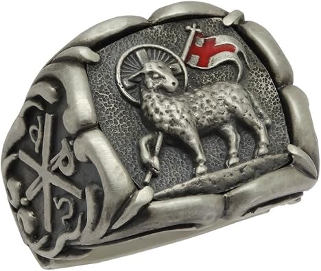 Lamb of God Sterling Silver 925 Knight Templar Mens Chi Rho Cross Ring