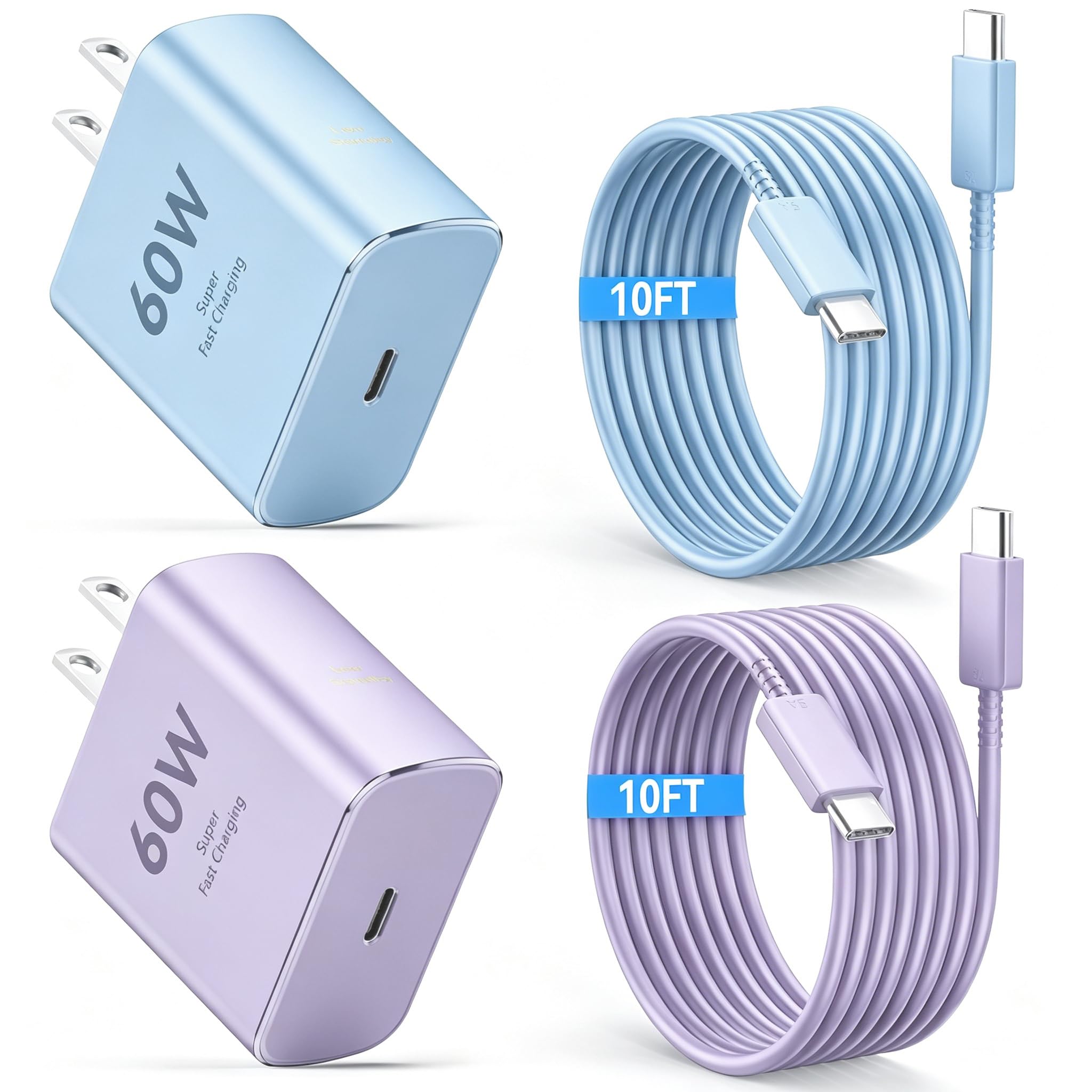 60W Super Fast Charger USB Type C Android Phone Charger Fast Charging Cord | Long 10ft US…