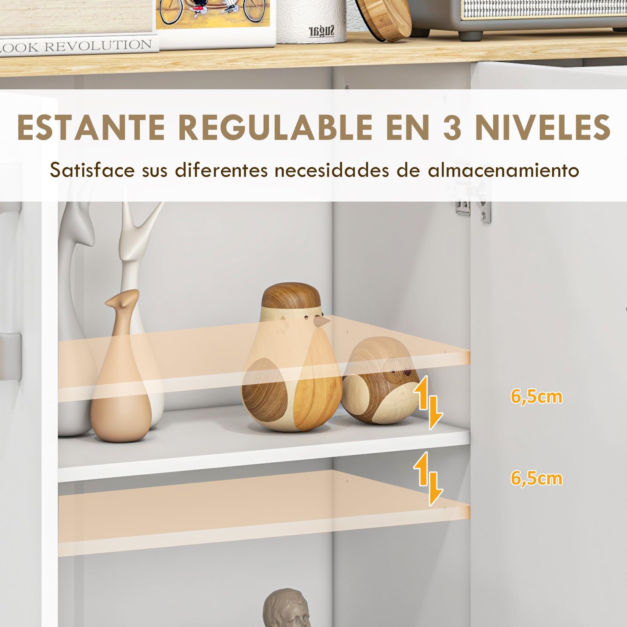 HOMCOM Aparador de Salón Moderno Aparador de Cocina con 2 Cajones 2 Armarios y Estantes Ajustables para Dormitorio Comedor Recibidor 90x30x75,5 cm Blanco y Natural