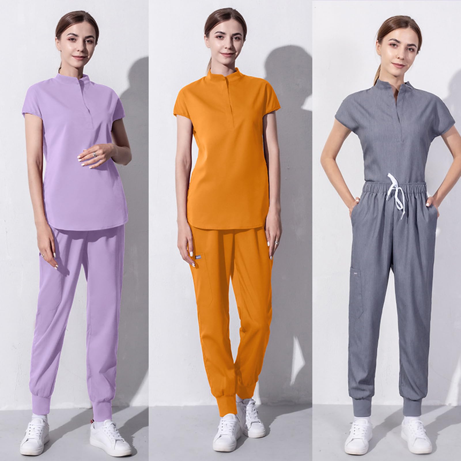 Set Scrub Uniforme da Donna, Abiti da Lavoro per Infermieristica Tessuto Elasticizzato Confortevole Divisa Sanitaria Donna con Tasche per Medici, Infermieri