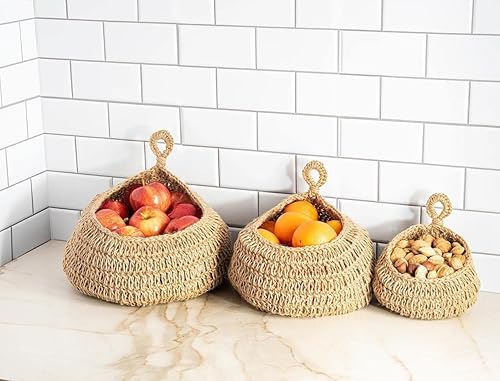 Miniatura 6 de Cesta colgante de yute bohemio  Cesta de frutas colgante de mimbre para almacenamiento de productos frescos, conservador de verduras para papas,