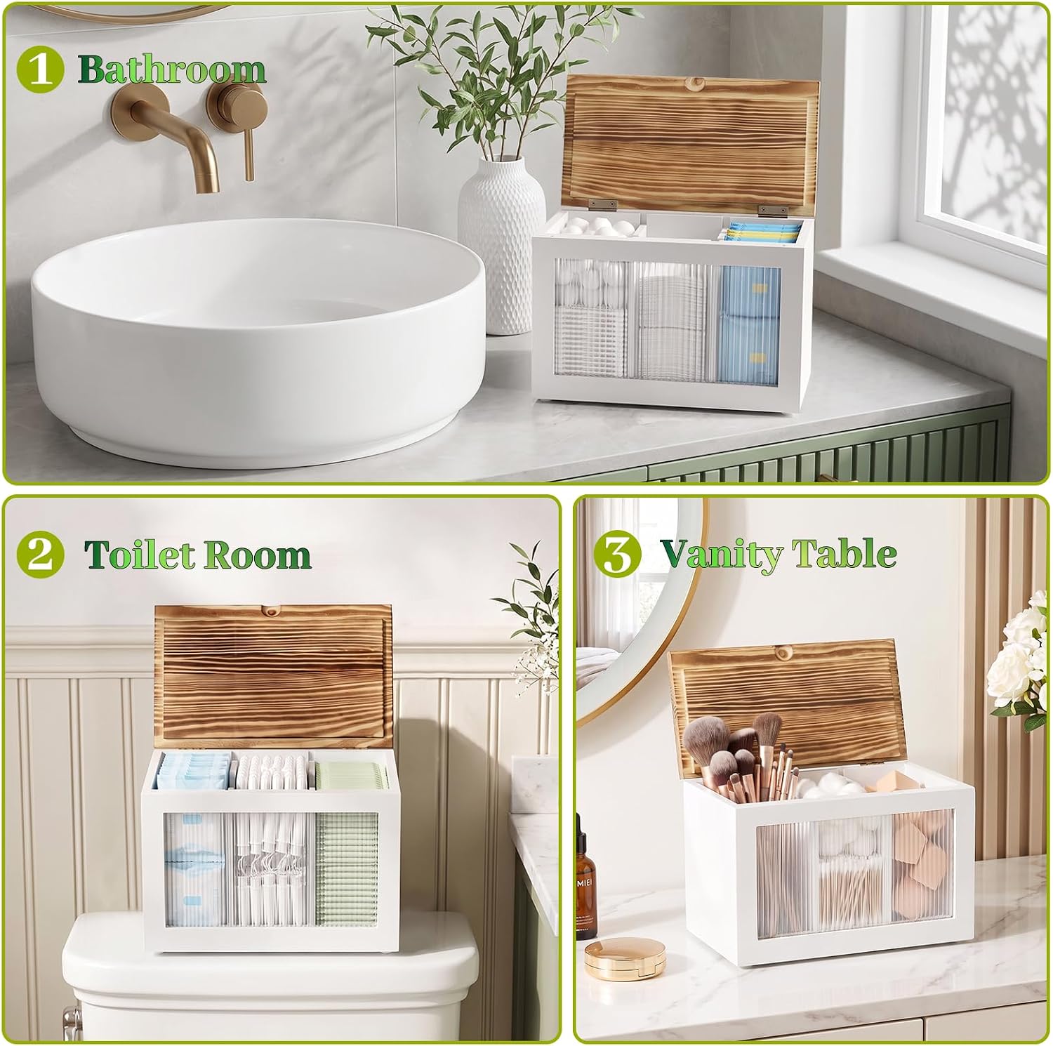 Tampon Holder for Bathroom Decor with Lid, Wood Feminine Product Organizer