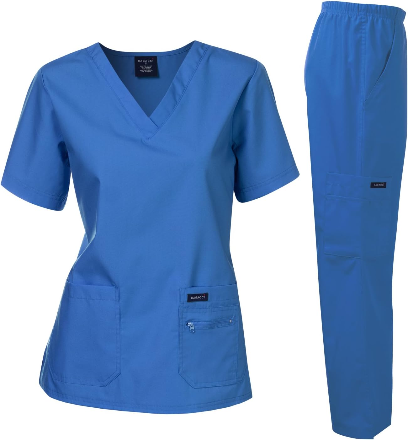 Dagacci Medical Uniform Relaxed Style V-Neck Set Zipper Detail Pocket