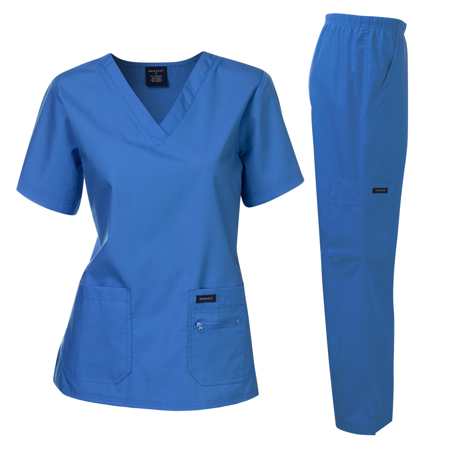 Dagacci Medical Uniform Relaxed Style V-Neck Set Zipper Detail Pocket