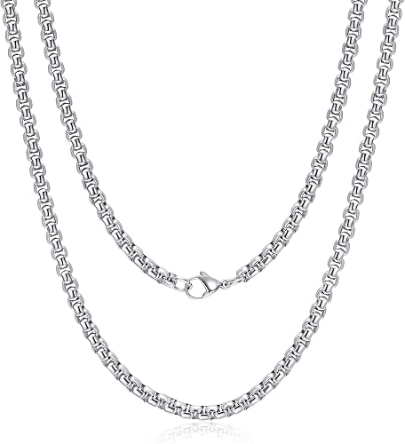 Giftall Stainless Steel Chain Necklace for Men 6MM Square Rolo Chains Round Box 