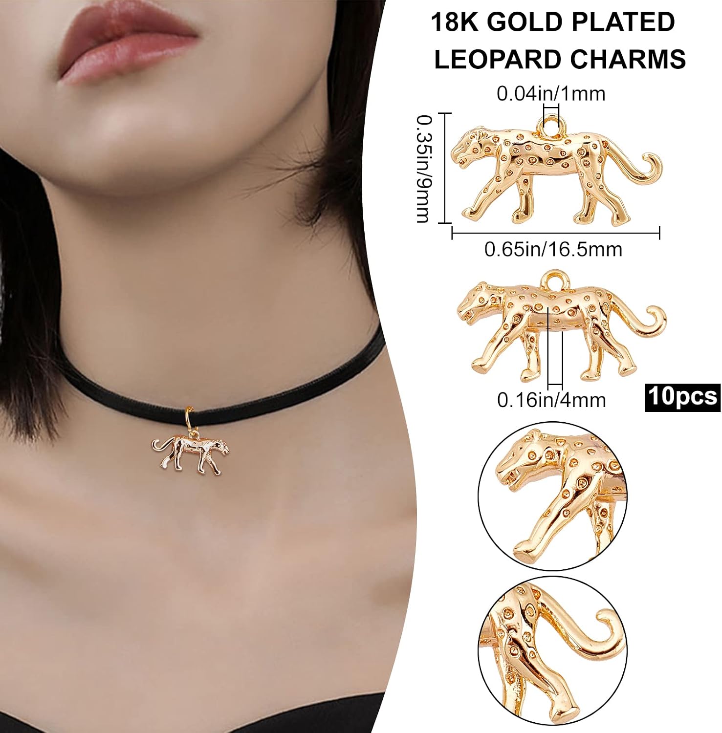 Beebeecraft 10Pcs 2 Color Leopard Cheetah Charms 18K Gold & Platinum Plated Brass Animal Wildlife Charm for Jewelry Making DIY Craft Bracelet Necklace, Small 0.65x0.35in