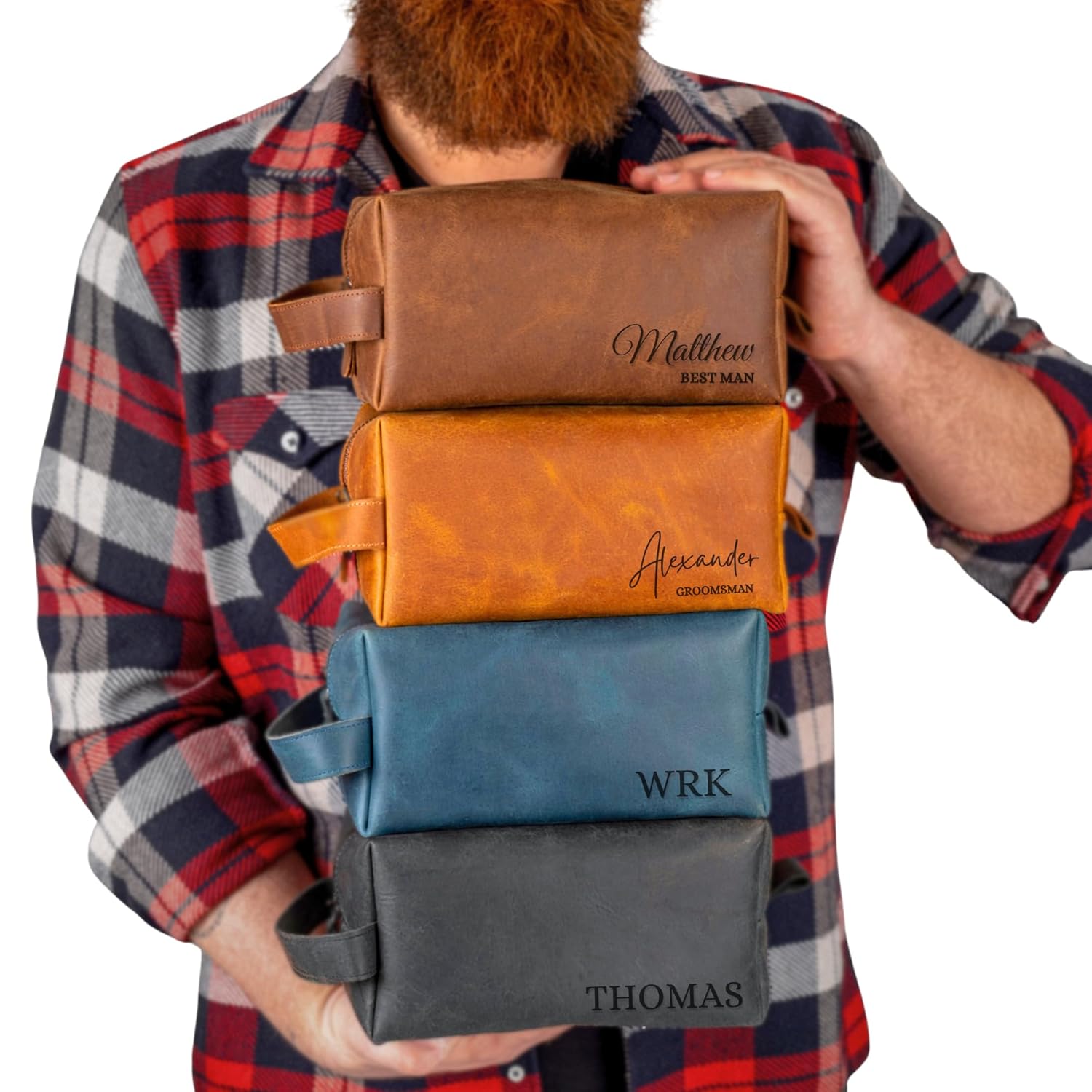 Personalized Leather Toiletry Bag for Men - Handmade Custom Engraved Dopp Kit Gift for Dad Husband Birthdays Anniversaries