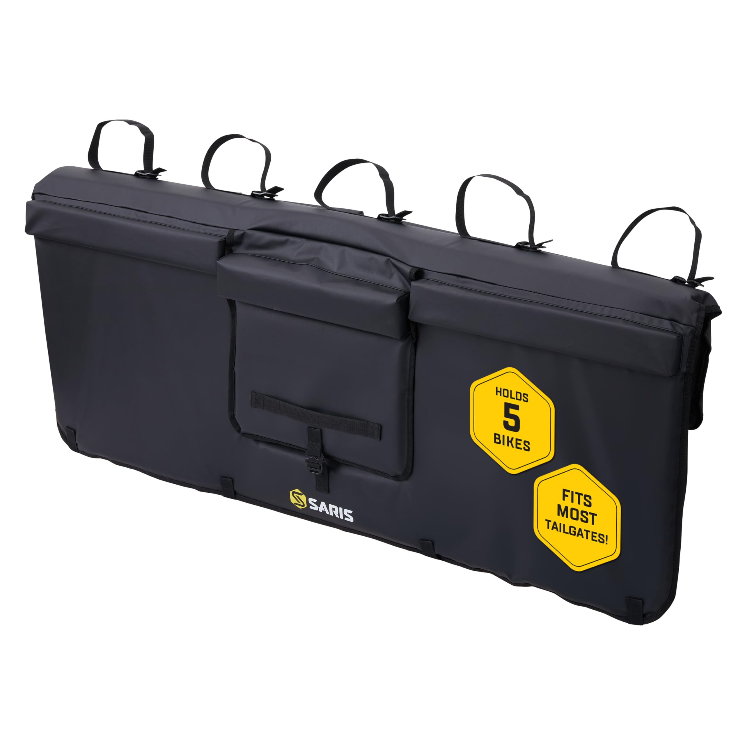 Saris Tailgate Pad – Water Resistant Padded Tailgate Pad for Carrying 5 Bikes on Trucks with Quick-Attach Hooks and Convenient Backup Camera Access (5-Bike)