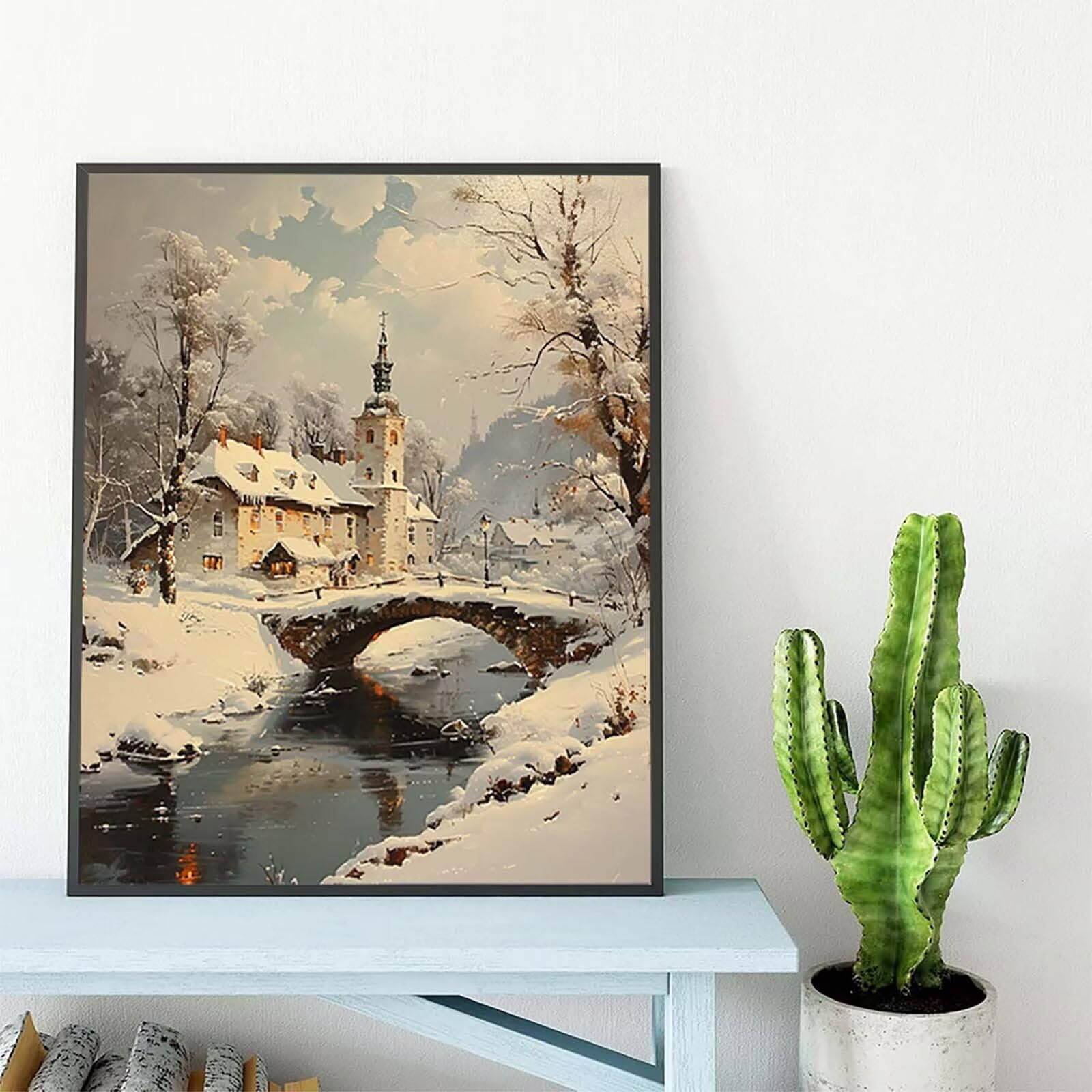 Malen Nach Zahlen Erwachsene Winter Malen Nach Zahlen, Paint by Numbers Häuser Painting by Numbers Bastelset Erwachsene mit 3 Pinseln und Acrylfarbe für Zimmer Deko, Geschenke (100 x 135 cm) -zp253VM