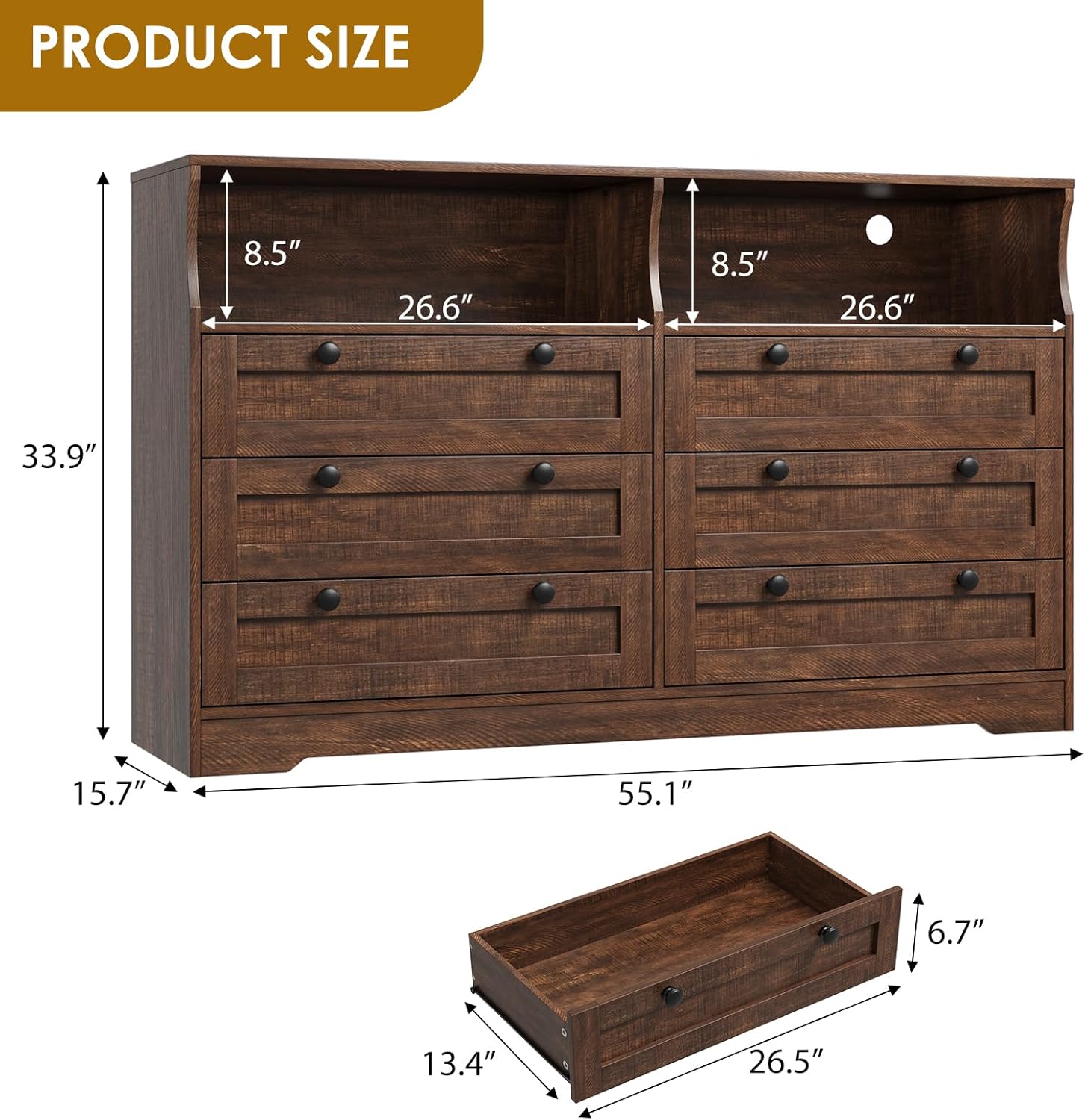 Garvee 6 Drawer Dresser for Bedroom