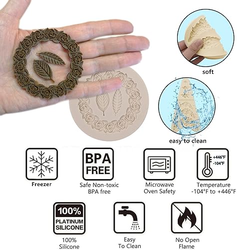 Miniatura 3 de Molde de silicona para árbol, moldes de corona de rosas, guirnalda de flores de tocón con hojas de chocolate, para boda, fiesta de San Valentín,