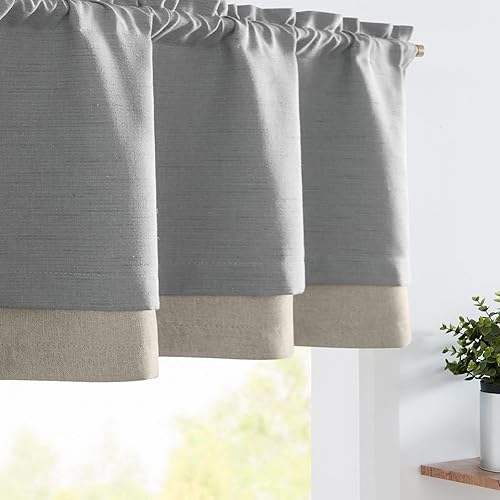 Miniatura 12 de Jinchan - Cenefa de lino de 18 pulgadas con medallón bordado damascado para cocina, cortinas pequeñas para ventanas de dos capas, cenefa para sala