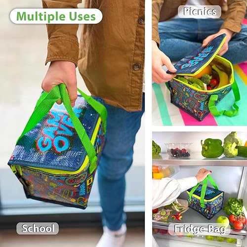 Miniatura 5 de Bolsa de almuerzo aislada de moda para niños, lonchera plegable y reutilizable para niñas o niños, lonchera para la escuela, la playa o viajes,