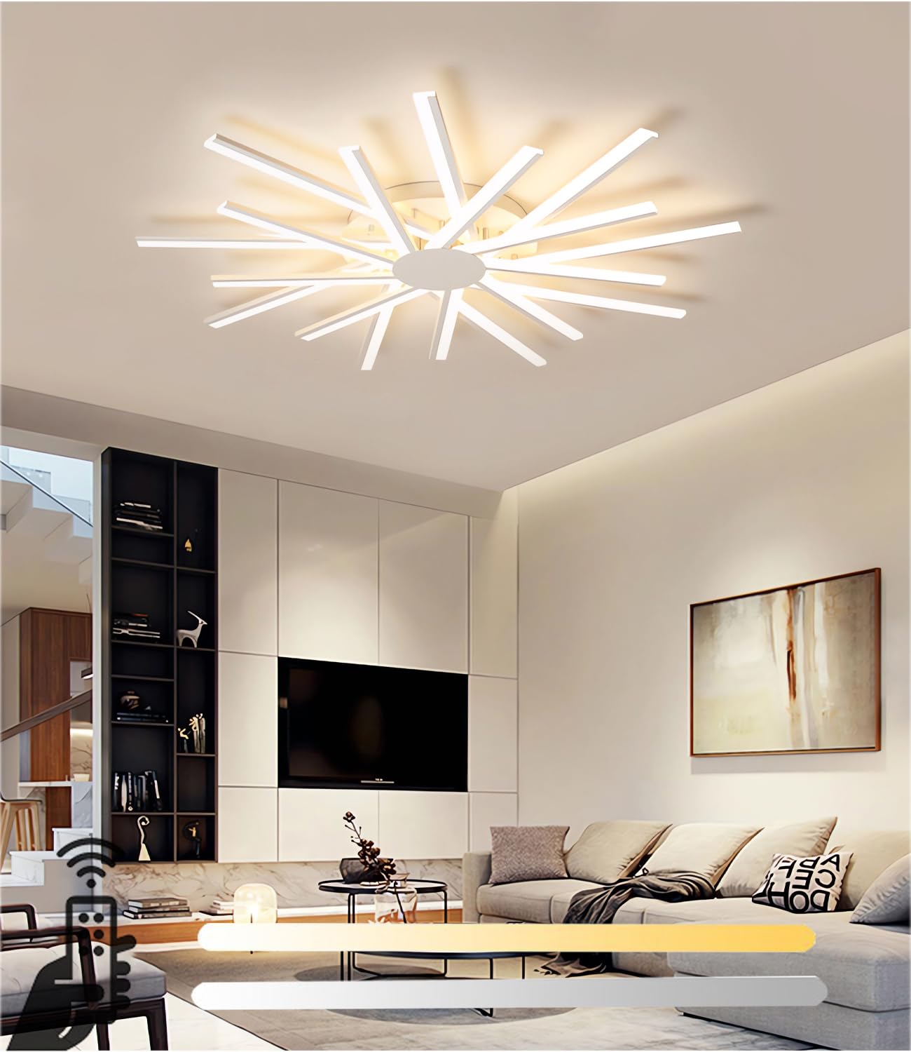 LIYYANG Modern Dimmable LED Ceiling Light Living Room Ceiling Lamp 18 Heads Creative Ceiling Lights Circular Ceiling Lighting with Remote Control for Office Coffee Shop Villa (White, Φ120cm)